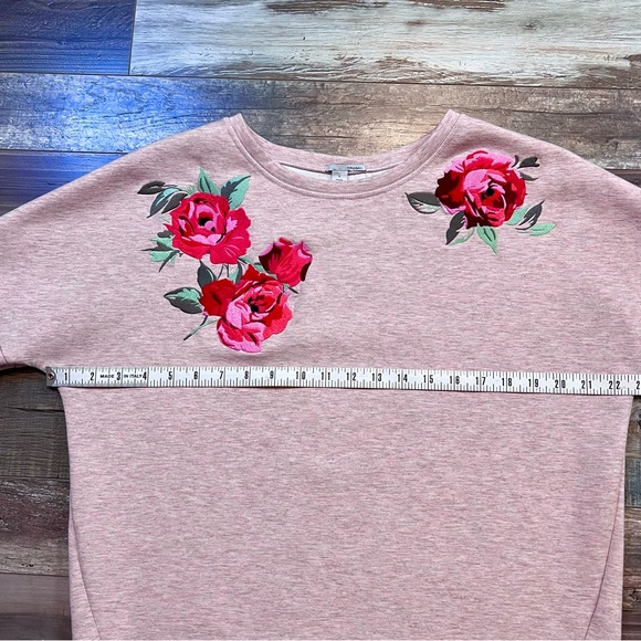 Halogen Oversized Heather Pink Sweatshirt Small Embroidered Roses Dolman Sleeves - Picture 14 of 14